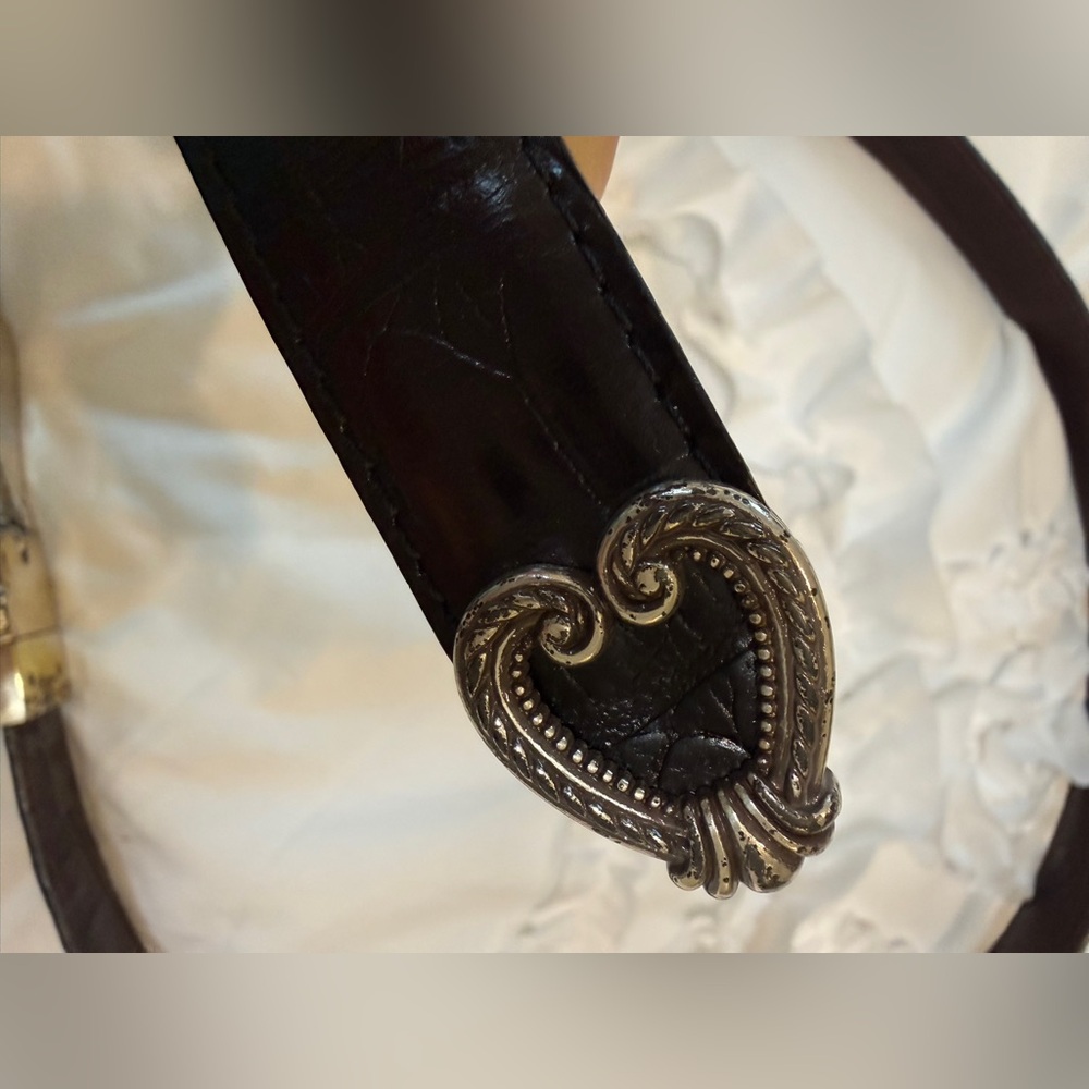 Brighton Silver Buckle Reversible Black / Brown Croc Embossed Leather Belt Sz XL - Picture 2 of 11
